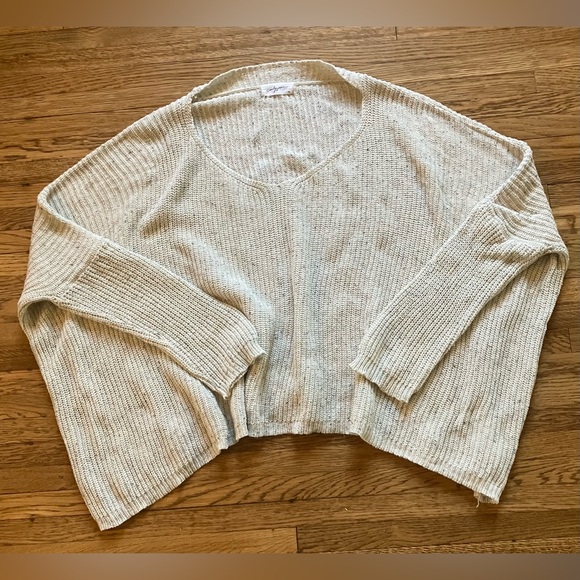 Carly Jean Los Angeles Sweaters - Carly Jean Los Angeles Oversized Boxy Sweater V Neck Cotton Blend Oatmeal M/L